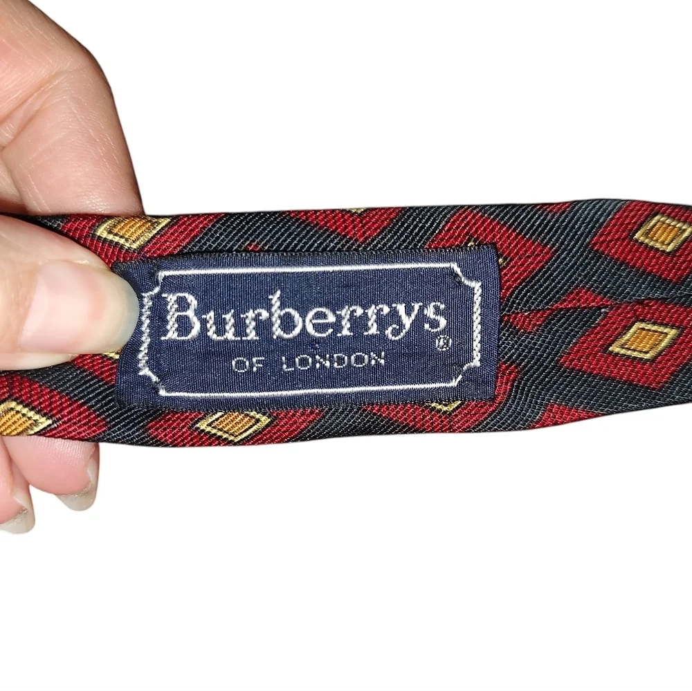 Burberry Red and Navy Diamond Pattern Silk  Tie